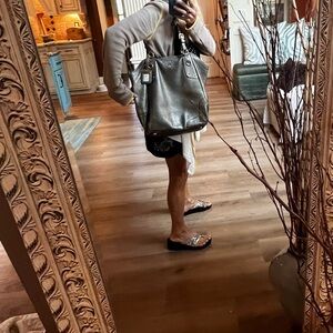 PRADA Shoulder bag - Gunmetal Pebbled Pewter Leather